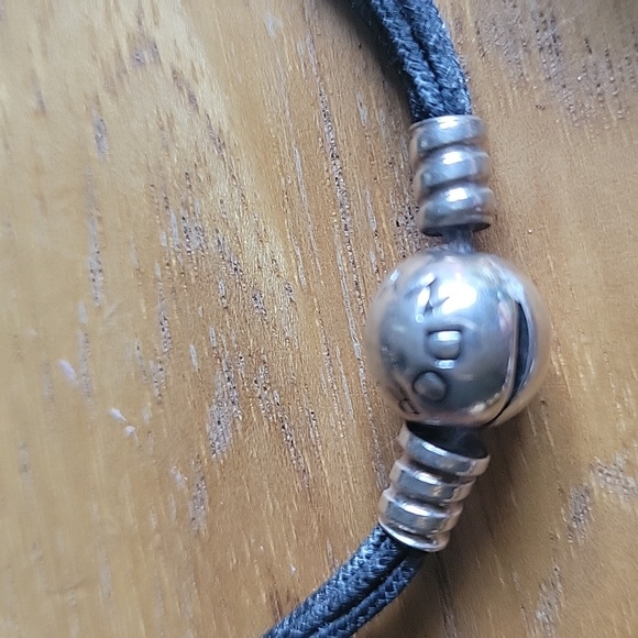 Pandora Black Leather cord necklace with beads. - Picture 2 of 6